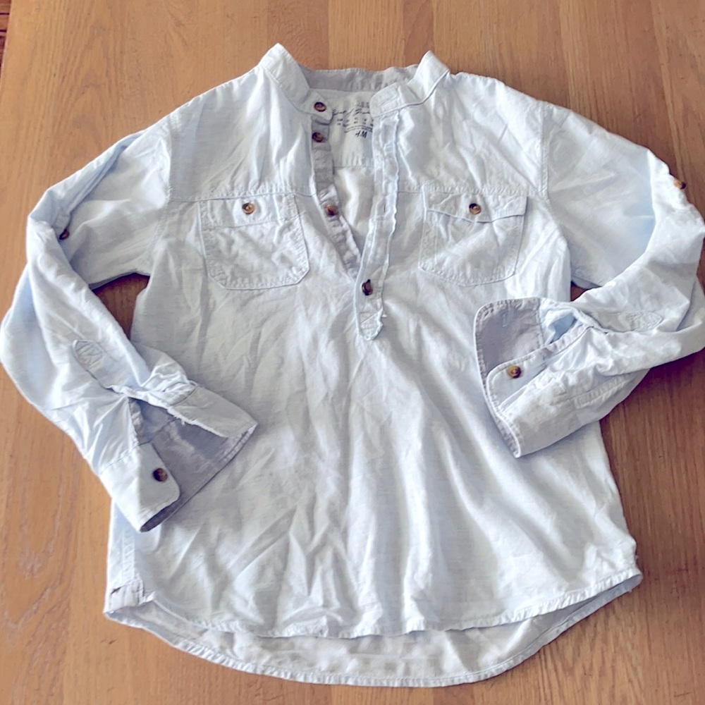 Boys cotton chambray mandarin collar shirt